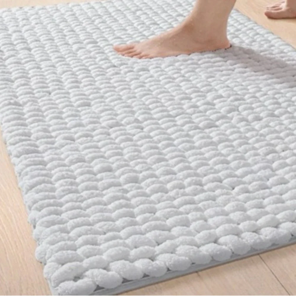 Luxurious White Textured Bath Mat